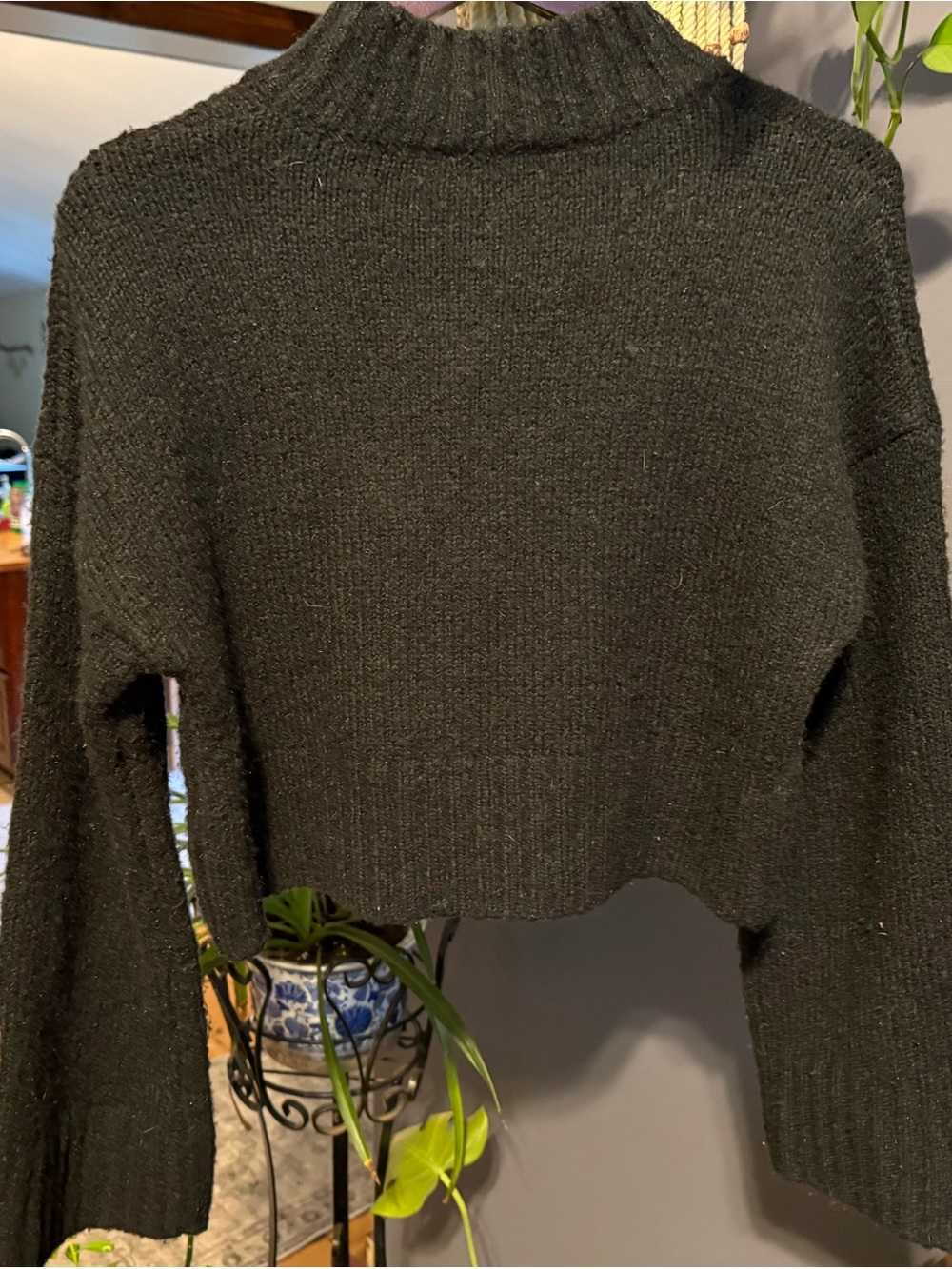 Papermoon Black Mock Neck Textured Crop Sweater - Picture 3 of 5